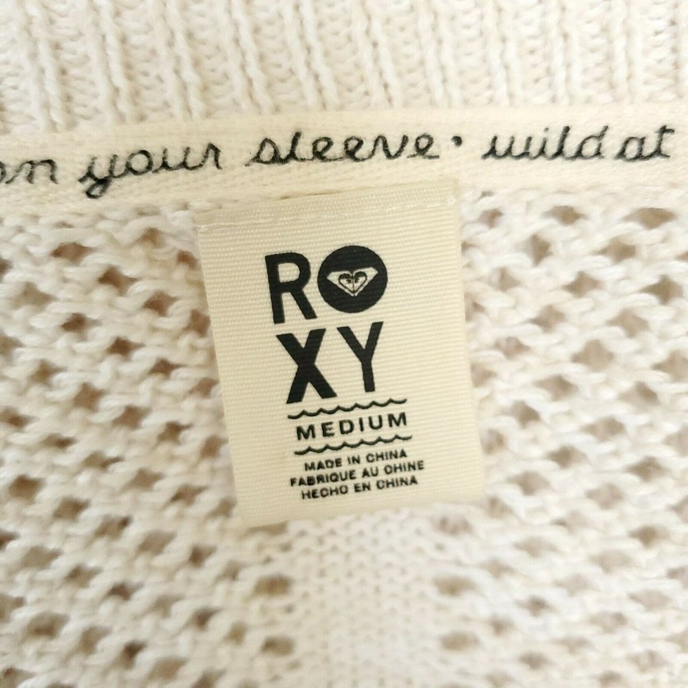 Roxy Beige Crochet Knit Open Front Cardigan Sz. M - Picture 4 of 10